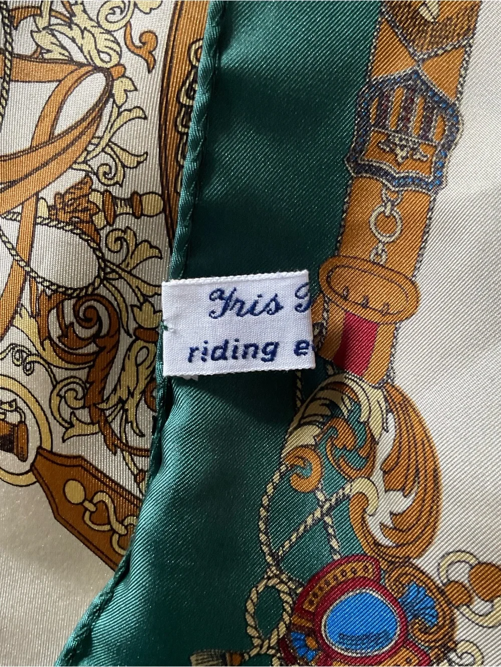 100% silk rolled hem equestrian themed square neck scarf, old money and country
